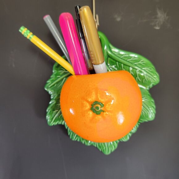 Fruit Wall Pocket Vase Set 2 Apple & Orange VTG Planter Gallery Hanging Kitsch - Picture 7 of 10